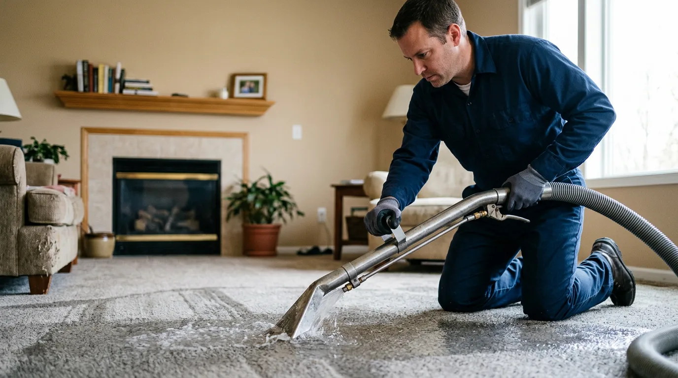 Water damage restoration technician working near La Pryor, TX